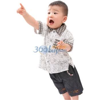 婴之谷新生儿婴儿夏款短袖衬衫 纯棉薄款男款T4612 浅灰色 110码