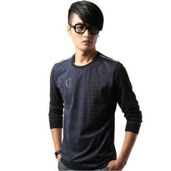 【FEIPINPAI】藏蓝先生拼接横纹袖男款长袖修身T恤(nonbrand)T13-08藏蓝色54(185/100A)