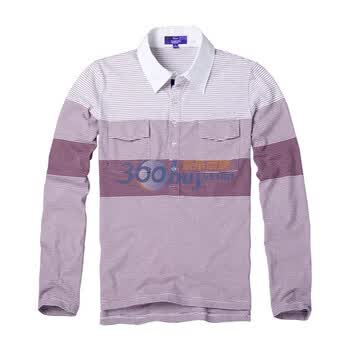 Justyle英伦假日休闲衬衫领半襟条纹长袖POLO1029004 粉红 XL