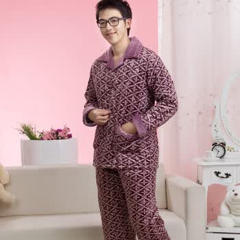 荻嘉茂 秋冬新款 超柔珊瑚绒加厚家居服套装 3201 红色 XXXL
