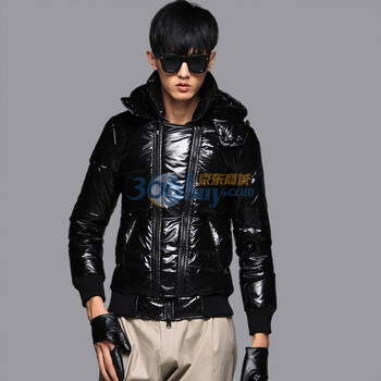 非池中男装2011新款90%白鸭绒长袖 拉链门襟 斜兜羽绒服14260002 黑色 XXL