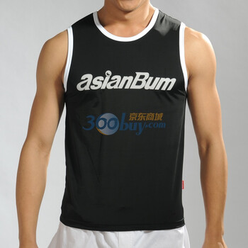 Asianbum春夏新款 时尚印花 爽滑冰丝修身宽肩男士背心 健身运动背心 U5898A 黑色 XL
