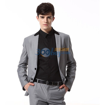 Q1000男装英伦风男士西服时尚撞色领圆摆西装单排双粒扣12170002 中灰 52