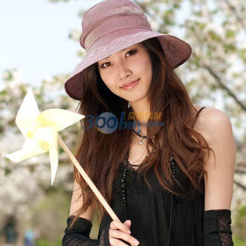 乐为夏季女士日本进口淑女真丝大沿蕾丝遮阳帽子L11FB100 紫色