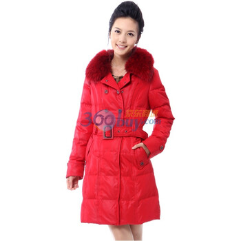 2011新款 雅鹿 貉子毛皮草大翻领女士长款羽绒服 ^@^YM10750 红色 180/104B(XXXL)