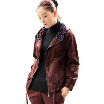 茵曼 INMAN 2011秋装新款纯棉连帽秋冬长袖短外套 JC3808 枣红色 S