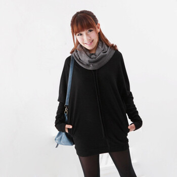 韩都衣舍 韩国2011秋冬新款女装堆堆领蝙蝠袖卫衣DD0896 黑色 M(均码)
