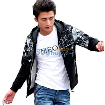 TUOYI2011秋装新款泼墨印花韩版男装休闲连帽卫衣外套77118 黑色 XXL