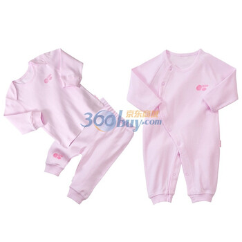 贝贝怡 宝宝服 活动肩上衣 两用档裤子套装 侧开襟连身哈衣套装组合ZH014 淡粉 24个月/身高90cm