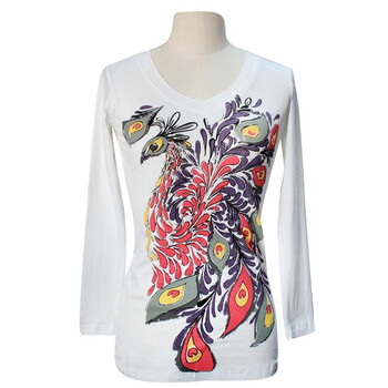 【拉维亚】 2012新品 纯棉长袖T恤手绘图案孔