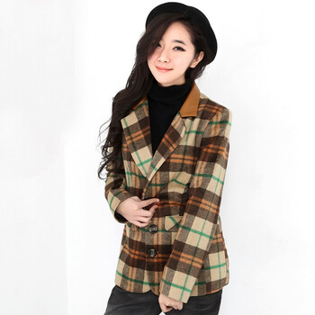 韩都衣舍 韩国2012新秋新款女装<em>格子</em>修身<em>毛呢</em>