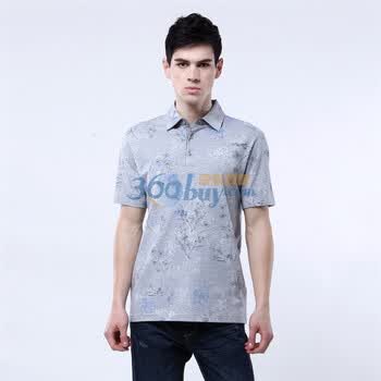 蓝冰 2012夏装男翻领印花短袖T恤^@^BAA2803 平纹浅花灰 190/108A(XXXL)