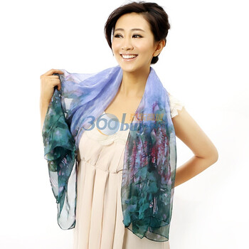 兰诗雨风景如画真丝丝巾BC620122女士春款 天蓝色 均码
