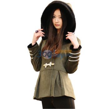 2011 新品 韩版 宋雪/原创女装拿破仑带帽毛呢大衣外套 绿色 L/XL