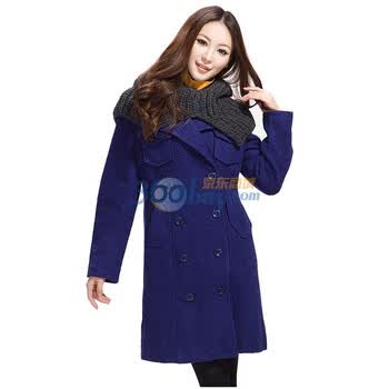 德玛纳 冬装双排扣呢大衣 089404404 蓝色 XL
