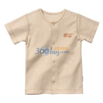 贝贝怡 夏装条纹前开扣短袖上衣 BC320 杏色 3岁/身高100cm