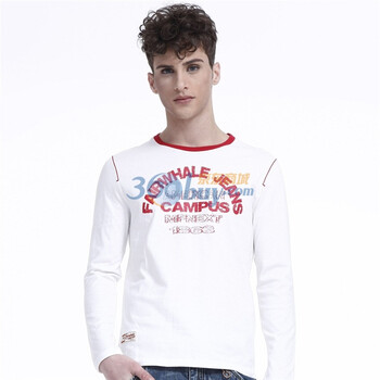 【春款新品】马克华菲男装3色休闲圆领时尚T恤7121207004 白色 XXL