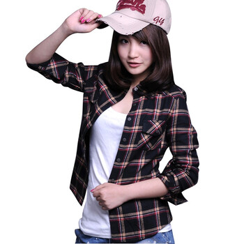 怡致VISZS 女装全棉法兰绒衬衫FC9023032 黑色 XL