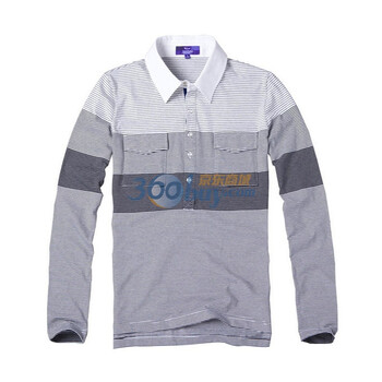 Justyle英伦假日休闲衬衫领半襟条纹长袖POLO1029004 黑色 XL