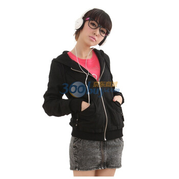 洛熙 RR 秋冬款女长袖带帽拼蕾丝羊毛混纺开衫外套1129072 黑色 XL
