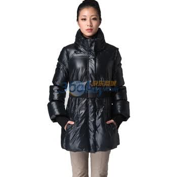 KOIVISTO女装2011冬新款长款带帽系腰带羽绒服14M2381 黑色 L