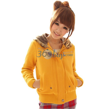 新珑新 slomsin 韩版淑女装修身抓绒加厚连帽卫衣外套8947 土黄 XXL