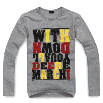 DEERE MARCHI迪尔马奇 英伦时尚字母印花男士修身长袖T恤DM868 浅灰色 XXXL