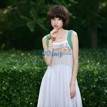 裂帛 2011新夏装真丝绣花吊带撞色连衣裙锦帛花放4643 灰色 L