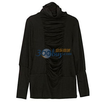 乔伊思针织棉高领褶皱修身长袖T恤6741 黑色 均码