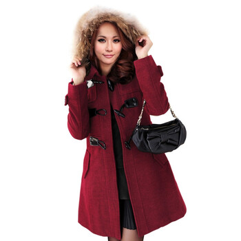Asinrar 阿西娜女装冬装新款牛角扣带帽加厚毛呢外套AW1191a 红色 L