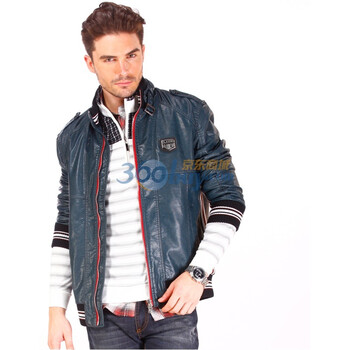 WOHAYO无花优品 秋装新款时尚帅气男式立领皮夹克 WHY10707宝蓝色XXXL