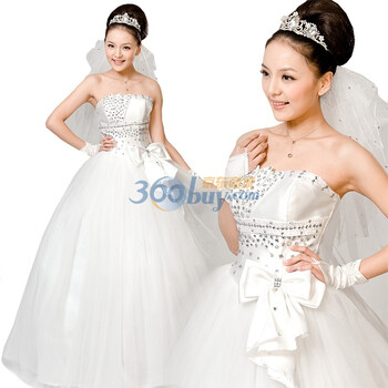 珪瑾guijin新娘结婚极致简约抹胸绑带齐地婚纱hs346 米白色 XL