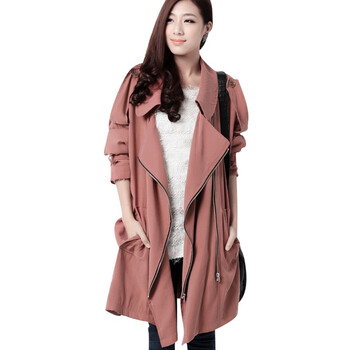 韩都衣舍 韩国风衣春季新品新年春装女韩版大码长款风衣GD1277 粉色 L