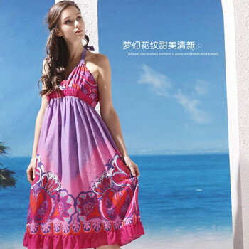芬腾 2012夏季新款睡衣女士吊带梭织纯棉家居服波西米亚睡裙 M6762 紫色 XL