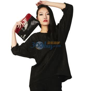 拉维亚 新款冬装女装 中袖短款黑色宽松T恤 百搭欧美风WT06 黑色 均码