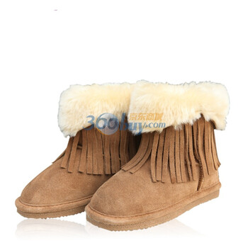 笛莎女儿童装DEESHA冬季时尚保暖牛皮绒流苏雪地靴（三色）1148804栗色36