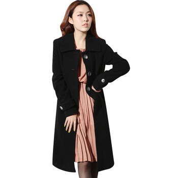 韩都衣舍 韩国外套春季新品新年春装女长款女毛呢外套LF1056L06 黑色 M
