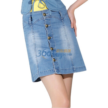 右道UDOT春装新品中腰百搭A字裙浅蓝U473 蓝色 XL