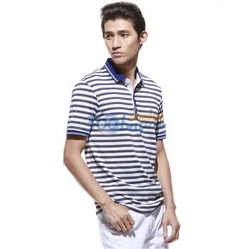 才子男装/TRIES 2012新品百搭条纹短袖POLO衫 T恤衫 蓝色 56
