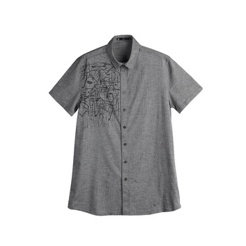 圣迪奥 sdeerhe 男装夏艺术感印染经典灰纯棉衬衫2270488 灰色 XXL