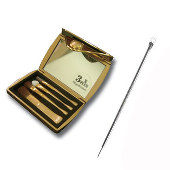2plus BOX333金色迷你化装镜附4支化妆刷赠粉刺针一支