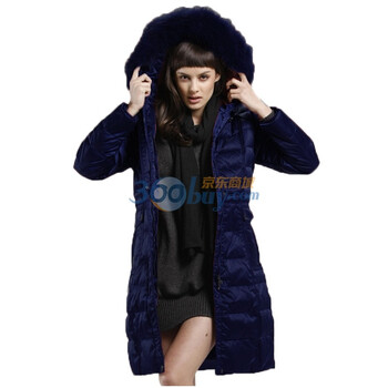 Sharon雪伦 经典中长款 狐狸毛领女士羽绒服 60506 78M深蓝 XL175