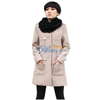 维克莱尔 VLoyal 新款圆领双排扣毛呢大衣呢外套 VW-303024 肉色 L