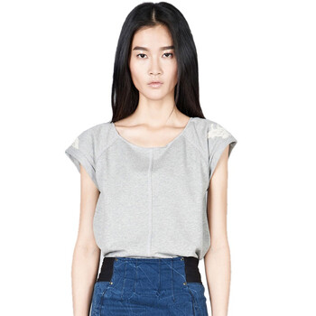 MO&Co. 摩安珂 moco 简约纯色蕾丝圆领短袖T恤M111TST20 135中花灰 L