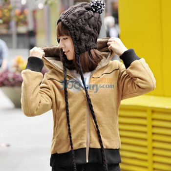 言若 2012新品秋装韩版羊羔绒里皮条分割卫衣女装 MO102914 黄色 L