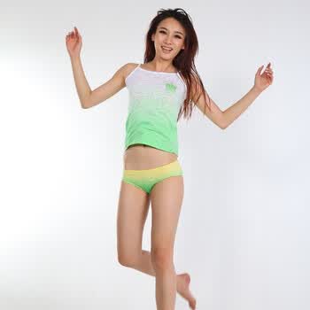 猫人 新款 女士全棉双色渐变小平角裤 F114009 浅绿色 XL