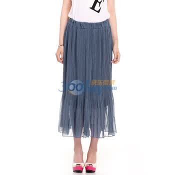 人间四月天 2012夏季新品韩版淑女百褶雪纺半身裙长裙 蓝色 均码