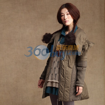 购物赢大奖 Inman茵曼抽绳大摆领收身棉衣JC20074 卡其色 XXL