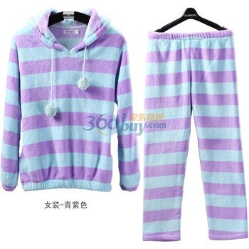 Gainreel歌瑞尔 家居服甜蜜解构珊瑚绒条纹可爱家居服套装 天蓝色 XXL