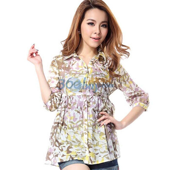 O.SA2012春夏装新款韩版女装翻领修身印花衬衫SC23068 黄色 XL